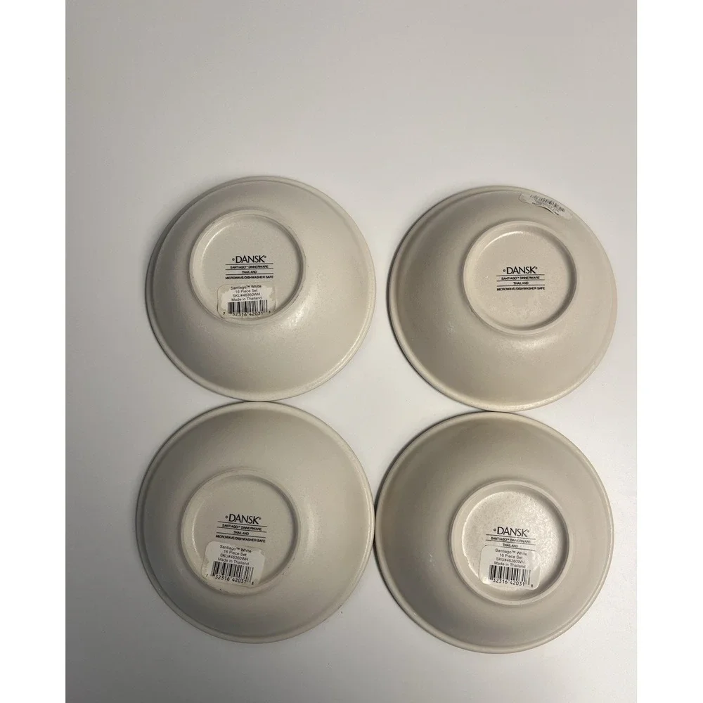 Dansk China SANTIAGO WHITE Cereal‎ Bowl *NEW*  SET of 4 | Beige Body Tan Edge